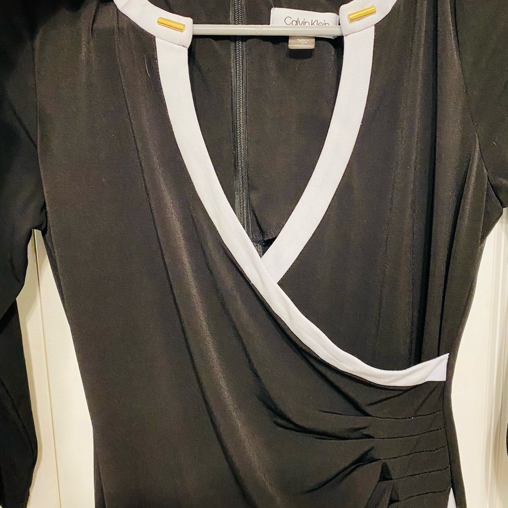 🖤 Calvin Klein | Black & White Midi Dress 3/4 Length Sleeve | EUC - Picture 3 of 5